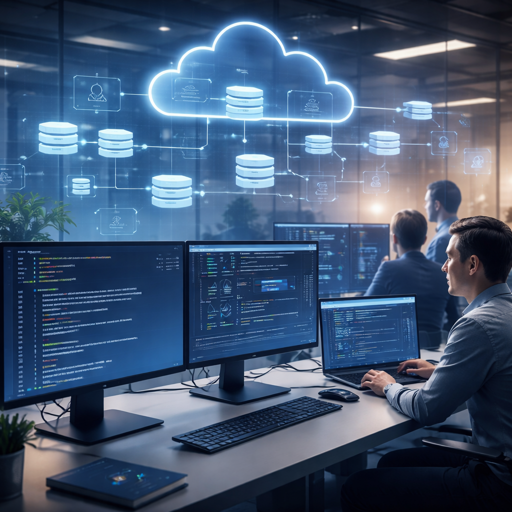 Developers collaborating on modern .NET and Azure architecture diagrams