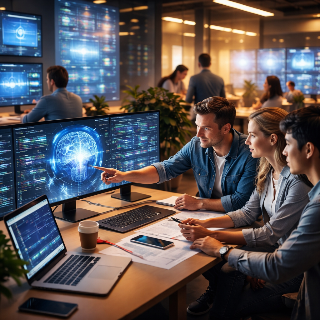 Developers using AI-driven tools in a modern software engineering environment