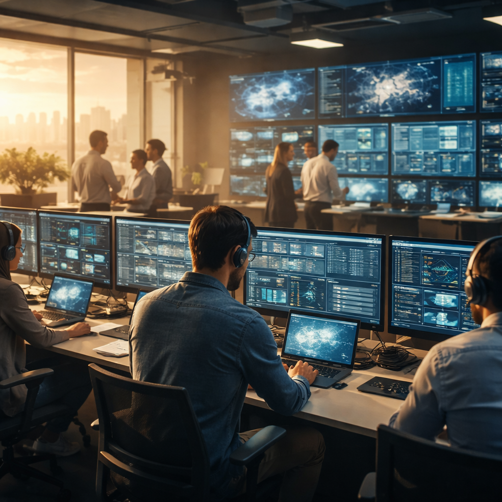 IT engineers in an Australian operations centre monitoring dashboards to reduce downtime through managed services