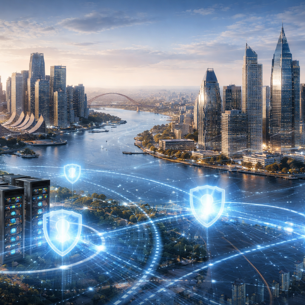 Modern Australian finance professionals collaborating with managed IT service specialists in a secure operations centre